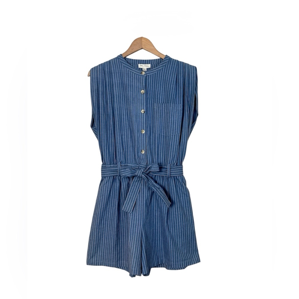 Blue Striped Sleeveless Jumpsuit